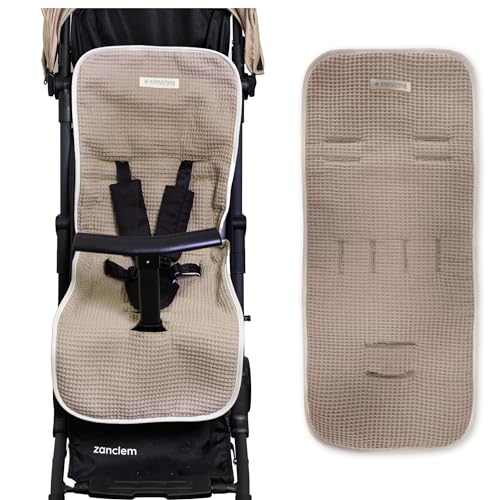 MIMUSELINA Sitzauflage Kinderwagen – Sitzauflage Buggy Sommer Perfekt zum Abdecken von Kinderwagen – aus Baumwolle: Gepolstert und Atmungsaktiv (Waffle Brown)