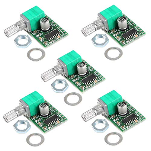 Hailege 5pcs PAM8403 Stereo Amplifiers 3W+3W DC 5V Mini Audio Amplifier Handy Digital Power Amp Module Board Dual-Channel with Potentiometer for DIY Portable