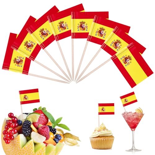 Zopeal 100 Stück Flagge Zahnstocher Cocktailspieße Doppelseitig Druck Verschiedene Lebensmittel Flaggen Papier Flaggen Stäbchen Obst Lebensmittel Picks Kuchen Topper Stäbchen für Partydeko