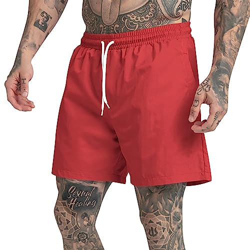 Shorts Herren Rot 5-Minuten-Hose für Herren, einfarbig, Strandsport, Fitness-Shorts Übergrößen(Rot,XL)