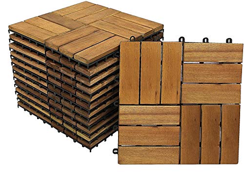 SAM Holzfliese 02, Akazienholz massiv + geölt, 11 Fliesen für 1m², 30x30 cm, Bodenbelag mit Drainage, Balkonfliesen/Terrassenfliesen/Klickfliesen