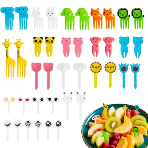 Obstgabeln Kinder, 40 Stück Piekser Fingerfood Kinder, Mini Cartoon Bento Piekser für Kleinkinder, Snack Piekser Kinder für Lunch Box, Party, Nachmittagstee, Geburtstagsfeier