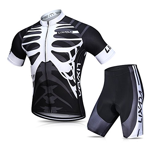 Lixada Herren Radtrikot Set, Atmungsaktiv Quick-Dry Kurzarm Radsport-Shirt + Gel Gepolsterte Shorts