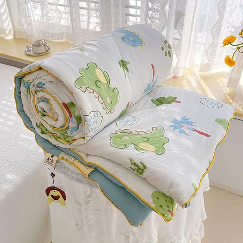 DOTBUY-SHOP Bettüberwurf Steppdecke, Süße Tiere Tagesdecke Baumwolle Leichte Tagesdecken mit Präge Wohndecke aus Gesteppt Bettdecke für Einzelbett Doppelbett (Dinosaurier,150x200cm)