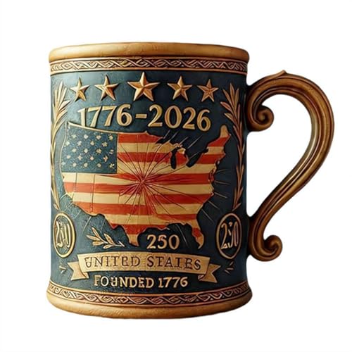 Tasse zum 250. Hochzeitstag, handgefertigt, 3D-Militär-Thema, patriotisches dekoratives Geschenk, Gedenkgeschenke für Militärliebhaber und Veteranen (Stil A)