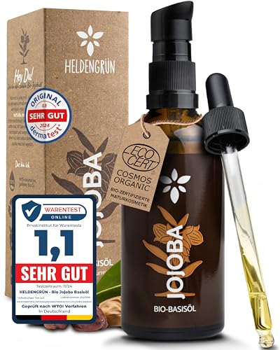 Heldengrün® BIO Jojobaöl [GOLD ESSENCE] Zertifizierte Naturkosmetik für Gesicht, Haare & Nägel - 100% reines Gesichtsöl - Jojobaöl Haare - Jojoba Oil