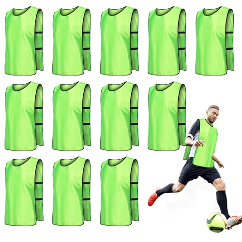 BORDEAG 12 Stück Fußball Leibchen, Trainingsleibchen, Fußball Trainingsweste Basketball Leibchen Fußball Set Fussballtraining Zubehör Sport Trikot Leibche Für Erwachsene Für Herren Damen 70x47cm