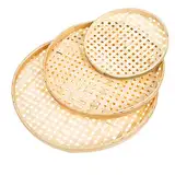 Mikinona 3Stücke Handgefertigte Bambuskörbe Mit Abdeckung Multifunktionale Küchen Tabletts Und Brotkörbe Aus Natürlichem Für Haushalt Und Servieren