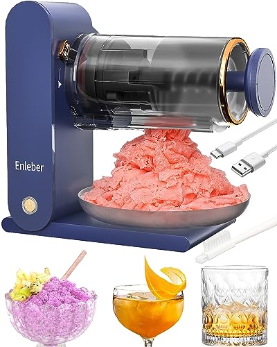 Enleber slushy Maker und Slush EIS Maschine， Rasiereis-Maschine mit Edelstahlklinge und Zwei Silikoneisfolien, Schneeeis-Maschine dunkelblau