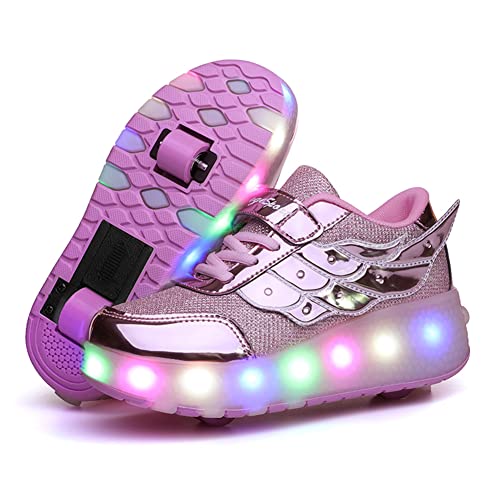 Aizeroth USB Aufladen 7 Farbwechsel LED Blinkend Schuhe Mit Doppelt Rollen Automatisch Räder Rochen Skateboardschuhe Outdoor Fitnessschuhe Gymnastik Laufschuhe Sneakers für Jungen Mädchen