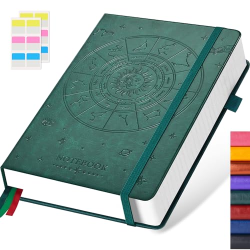 FOCUS DAY Notizbuch A5 Liniert, Tagebuch für Erwachsene, Hardcover 320 Seiten Dickes Journal Notizblock für Reisen, Arbeit, Schreiben, Notizen, Lernen, 14 x 21 cm, Leder, Grün