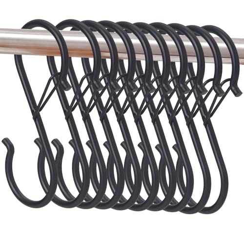 HTRTRR 10 Haken S-Haken mit Anti-Tropf-System Multifunktionale Haken für die Organisation des Hauses Organisieren Sie die Küche und Garderobe (Stangendurchmesser < 2,5cm) (Schwarz)