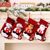 HIQE-FL 4 Stück Weihnachsstrumpf,Groß Nikolausstiefel,Nikolausstrumpf zum Befüllen,Nikolausstiefel,Nikolausstrumpf,Weihnachten Christmas Stocking,Weihnachtsbaum Kamin Deko