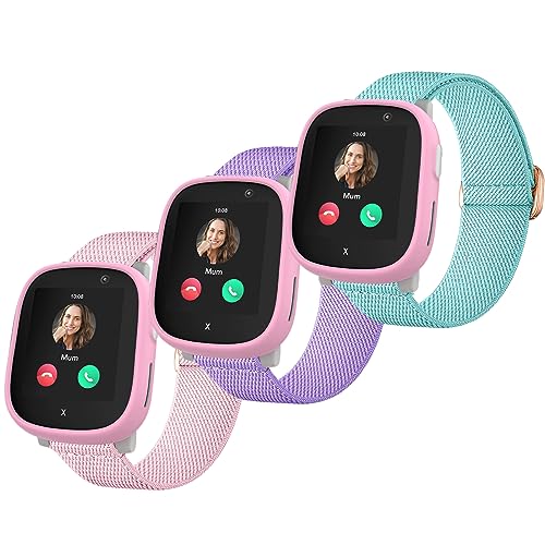 Polyjoy 3 Stück Kinder Nylon Armbänder kompatibel mit Xplora X6 Armband, Weiches, dehnbares Mädchen Jungen Ersatzbänder für Xplora X6 Play-Rosa+LilaPurle+Wasserblau