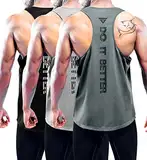 3er Pack Tank Top Herren, Sommer Ärmelloses Muskelshirts Gym Sport Unterhemd Funktionsshirt Workout Tanktop, Fitness Achselshirts Bodybuilding Tee Shirt für Männer Black/Gray/Dark Grey-3P06-L