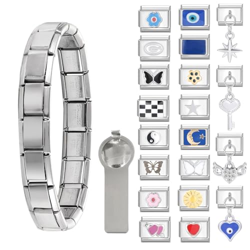 Infiher Italian Charms Armband Set,italian charm bracelet,DIY Italian Style Charms für Damen,Abnehmbar Italienisches Charm Armband Zubehör,geschenk für frauen männer