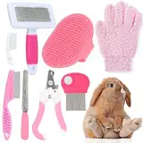 MIAOZ Kaninchen Pflege Set mit Nagelknipser und Trimmer Haustier Haarentferner Lang und Feile, Floh Kamm, Shampoo Badebürste für Hasen Welpen Kätzchen Meerschweinchen Frettchen kleine Tiere (rosa)