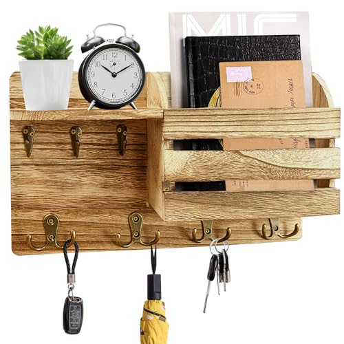 Schlüsselbrett mit Ablage Modern Schlüsselkasten Holz Schlüsselablage Flur Schlüssel Organizer mit 7 Schlüsselhalter Wand Key Holder Schlüsselboard für Wohnzimmer, Schlafzimmer, Küche