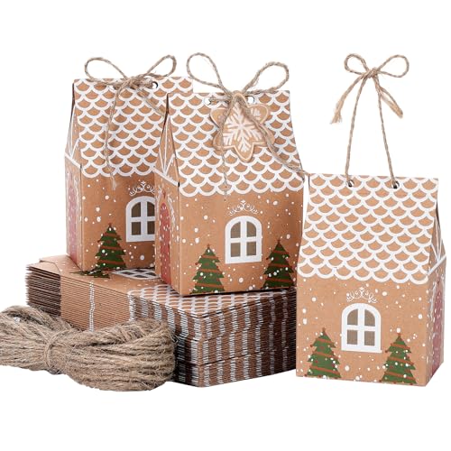 TsunNee 50 Stück Weihnachten Party Geschenkboxen, Kraftpapier Süßigkeitskästen, Mitbringsel Taschen, Papier-Treat-Boxen für Partydekorationen Adventskalender DIY