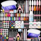 PEACECOLOR Acryl Nagelset Starterset Komplet mit UV Lampe 6W,34PCS Acryl Pulver und 30ML Acryl Liquid Set,4 Farben Gel Nagellack,Nagelset Acryl Set Anfänger