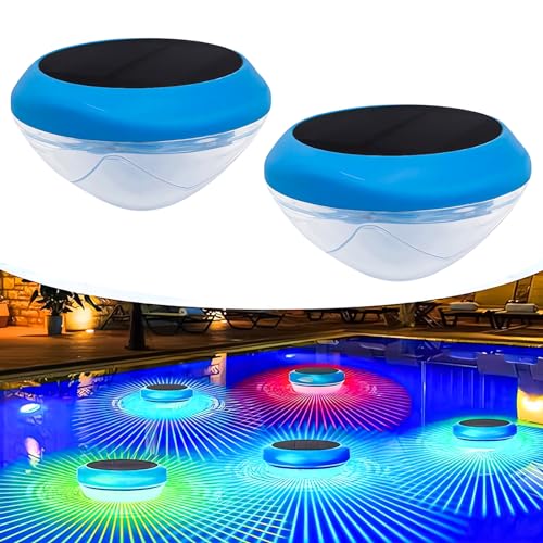 Funmo Solar Schwimmlichter für den Pool, LED Farbwechsel, wasserdicht, Unterwasser Beleuchtung für Teich, Brunnen oder Wasserparks, 2 Stück, poolbeleuchtung solar, led schwimmlichter.