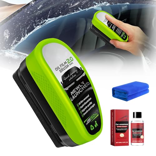 New 2.0 Green Oil Film Wipe, 50ml Oil Film Remover For Car, Automotive Oil Film Cleaning Brush, Ölabweisende Folie für Autoscheiben, Multifunktionale Kfz-Ölfilm-Reinigungsbürste, Improves Clarity