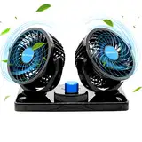 Ventilator 12 Volt, Doppelkopf Auto Lüfter 2 Geschwindigkeiten Kühlender Ventilator Wohnmobil mit Zigarettenanzünder. (Schwarz)