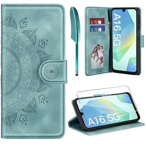 ivencase Lederhülle für Samsung Galaxy A16 5G Hülle mit Schutzfolie, Premium Klappbar Flip Wallet Handyhülle, [PU Leder] [Kartenfach] [Ständer] Schutzhülle Kompatibel mit Samsung A16 5G, Grün