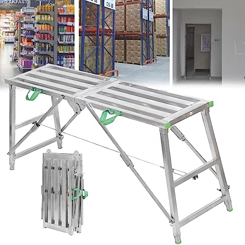 ACLips Klappbare Gerüstausrüstung, tragbare Mehrzweck-Arbeitsplattform, Gerüstturm, Leiterhocker, Werkbank, höhenverstellbares Gerüstausrüstungswerkzeug aus verzinktem Stahl,140cm
