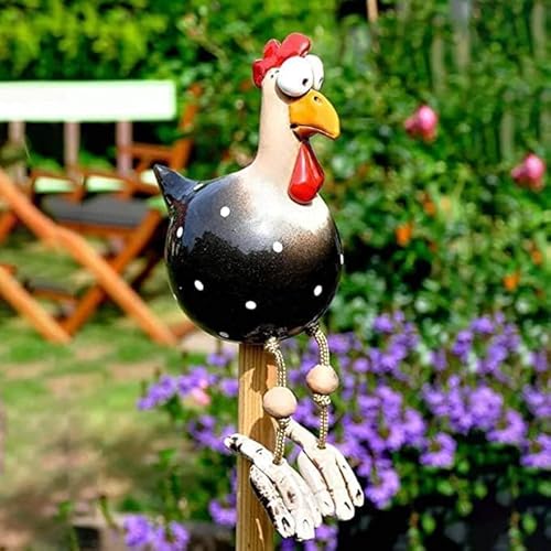 songyea Keramik Huhn Gartendeko, Hühner Gartenstecker, Gartenfiguren für Draußen Wetterfest, Handarbeit Keramikfigur Gartenstatue Dekorative für Balkon/Terrasse/Bauernhof (Schwarz)