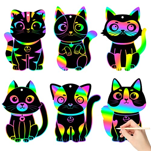 CY2SIDE 60 Stück Kratz-Lesezeichen für Kinder, DIY Katze Regenbogen Farbe Kratzset Geburtstag Party Dekors, Catling Pet Magic Art Regenbogen Farbe Bastelset für Geburtstag Party Favor