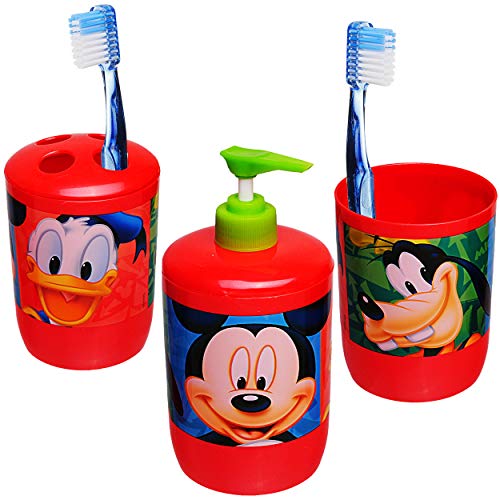 3 TLG. Badeset & Zahnputzset Disney - Mickey Mouse - Seifenspender + Zahnputzbecher + Zahnbürstenhalter - für Zahnbürste - Kinder Baby - Kinderzahnbürste Ba..