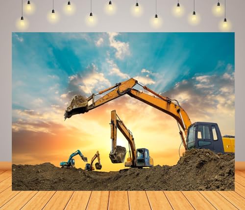 BELECO 2,1 x 1,5 m Stoff-Bagger, Fotografie-Hintergrund, Bagger, Kranarbeiten, Baustellen-Hintergrund, Bauthema, Geburtstagsparty-Dekoration, Fotostudio-Requisiten