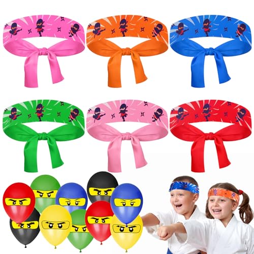 MINISOISO 12 Stück Ninjas Party Stirnband, Ninja Stirnband Kinder Kopfband, Kinder Geburtstagsdeko Ninja Gastgeschenke für Karate,Thema Party,Geburtstagsparty