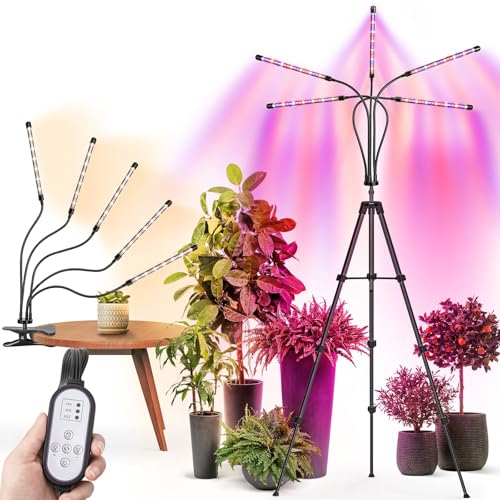 Pflanzenlampe mit Ständer, 5 Kopf 100 LEDs Vollspektrum Pflanzenlicht, Pflanzenleuchte mit Grow Light mit 3 Farbmodi und 10 Helligkeit, Auto Timer, Pflanzenwachstumslampe