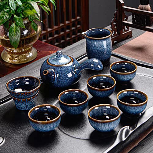 Chinesische Keramik Kung-Fu-Tee-Set, Erwachsene Tee-Set Nachmittagstee Teekanne Set, Tee-Liebhaber 9 Stück Geschenk verpackt