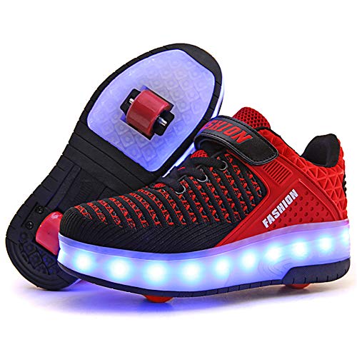 Axcer USB Aufladen LED Leuchtend Schuhe mit Doppelt Rollen Ultraleicht Einziehbar Outdoor Sportschuhe 7 Farbe Farbwechsel Blinkschuhe Skateboardschuhe Blinking Gymnastik Sneaker für Junge Mädchen