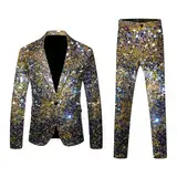 Qmfvqi Warehouse Deals Angebote Anzug Herren 2 Teilig Sets Disco Outfit Glitzer Jacke und Hose Metallic Glänzende Pailletten Anzüge für Discokugel Party Karneval Kustüm Discokugel Hochzeit