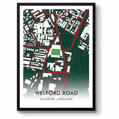 GroundDesigns Kunstdruck mit Leicester Tigers, Rugby-Union, Geschenk, Welford Road Stadion, A3