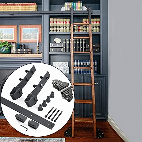 TWHZSAI Rollleiter-Hardware-Kit für Bibliotheksleitern, 5 ft – 13 ft, mobiles Leiterschienen-Schiebeleiter-Kit mit Bodenrollen für das Home-Loft-Büro (ohne Leiter) (Größe: 5 ft/150 cm Schienen-Kit)