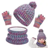 Lvefyti Kinder Wintermütze Schal Handschuhe Set Mädchen Strickmütze Warme Wintermütze Beanie Hut Runder Schal Handschuhe Set für Kinder 2-6 Jahre (Schillernd)