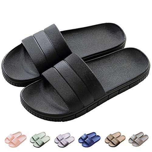 Herren/Damen Badeschuhe Hausschuhe Slippers Sommer Slide Pantoletten Badelatschen Strand Indoor/Outdoor Rutschfest Baden Unisex Einfarbig,Schwarz,38-39 EU 250