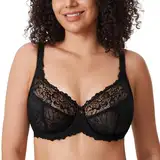 DELIMIRA Damen Minimizer BH Große Größen ohne Polster Vollschalen mit Spitze Schwarz 100C