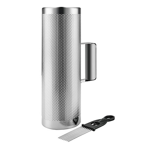 Flexzion Metal Guiro with Scraper Shack 4" x 12" - Round Cylinder Stainless Steel Latin Hand Percussion Instrument with Handle Guiro Musical Training Tool for Jazz Bands, Concerts, Live Performance