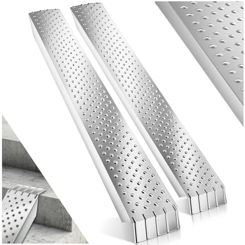 tectake® 2X Auffahrrampen, 2er Set Stahl Rampe, bis 400 kg belastbar, rutschfest, perforiert, Laderampe für Auto oder Anhänger, Auffahrrampe für Motorrad, Rasentraktor, Rollstuhl, Fahrrad (160 cm)