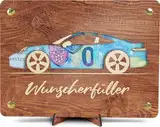 Sport Wagen- XL Geldgeschenk aus Holz inkl. Ständer | Sportwagen - Geschenk für Ihn, Autokarte, Geschenk zum Auto, Tank Gutschein