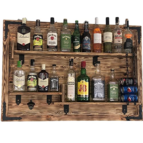 weeco Holzregal Hausbar zum Hängen - Handgemacht Rustikale Stil Wand Bar Flaschenregal Holz - Weinbar Regal Geschenk für männer - Hölzernes 3D-Bild Schnapsbar