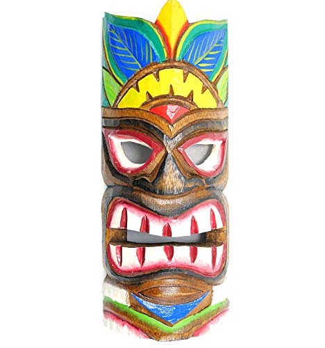 Coco Papaya Tiki-Maske, 30 cm, aus Holz, buntes Motiv, Dekoration für Hawaii-Atmosphäre