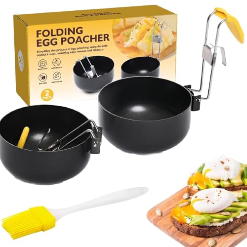 2 Stück Pochierte Eier, Eier Pochierer, Pocierte Eier Form Anzug mit 1 Stück Bürste, Eier Pochierte Eierpochierer für Perfekt Geformte, Kochen Von Pocierte Eier für Frühstück & Salate (Schwarz)