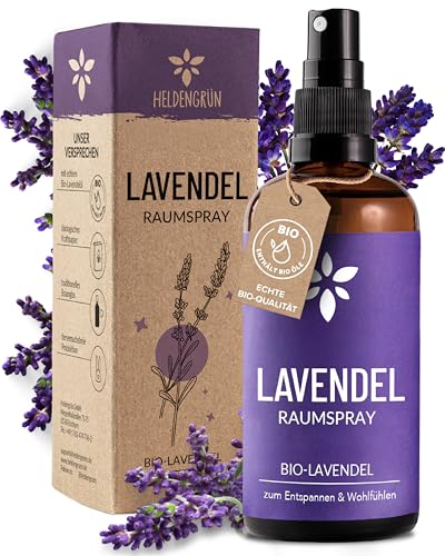 Heldengrün® Lavendelspray Gute Nacht [Bio-LAVENDELÖL] - Lavandula Angustifolia - Beruhigend & wohltuend - Premium Lavendel Spray - Ideal als Kissenspray, Einschlafspray & Schlafspray - Sleep Spray